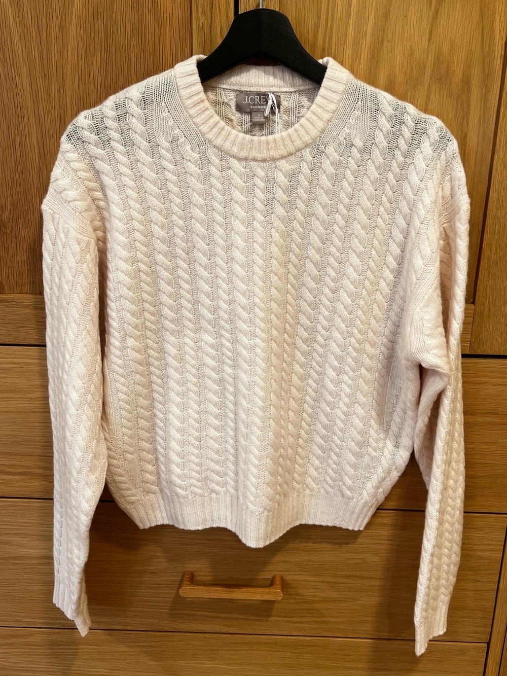 J. Crew Perfect Cashmere Cable Knit Crewneck Sweater Light Shell Size Small